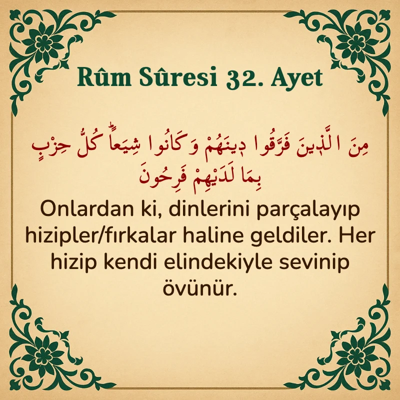 Rum Suresi 32. Ayet Arapça ve Türkçe meali