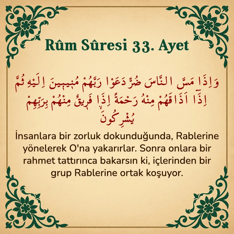 Rum Suresi 33. Ayet Arapça ve Türkçe meali