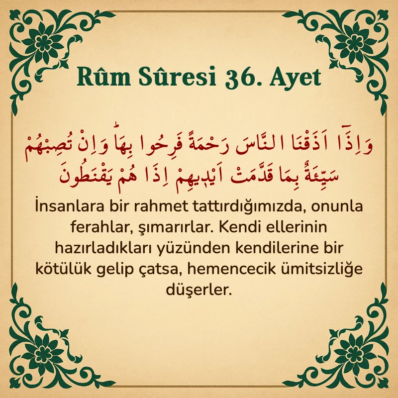 Rum Suresi 36. Ayet Arapça ve Türkçe meali