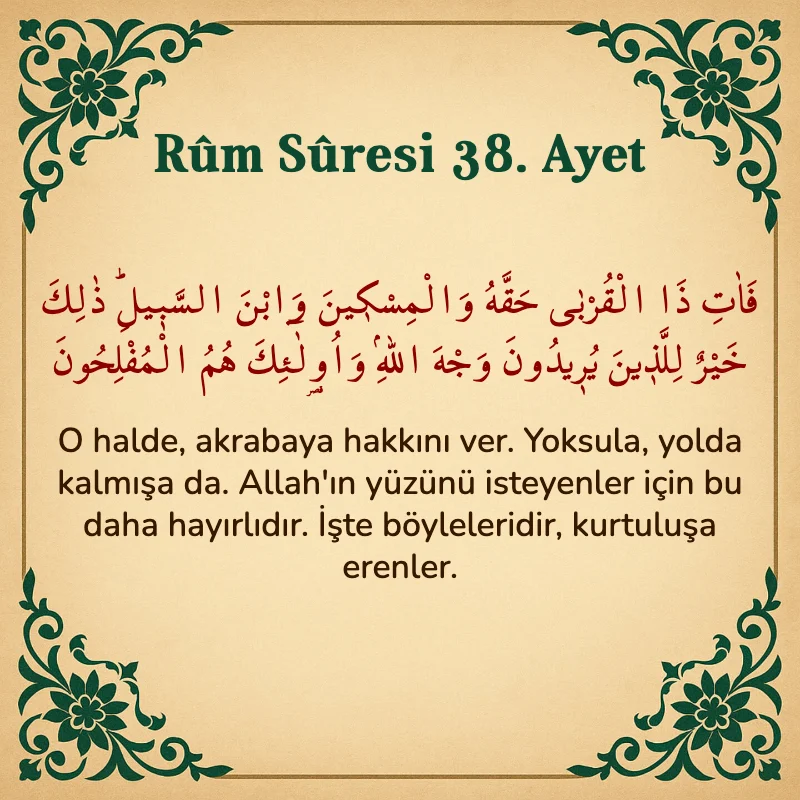 Rum Suresi 38. Ayet Arapça ve Türkçe meali