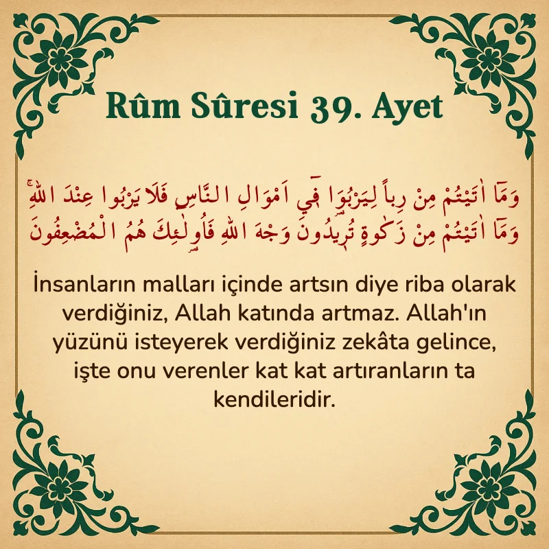 Rum Suresi 39. Ayet Arapça ve Türkçe meali
