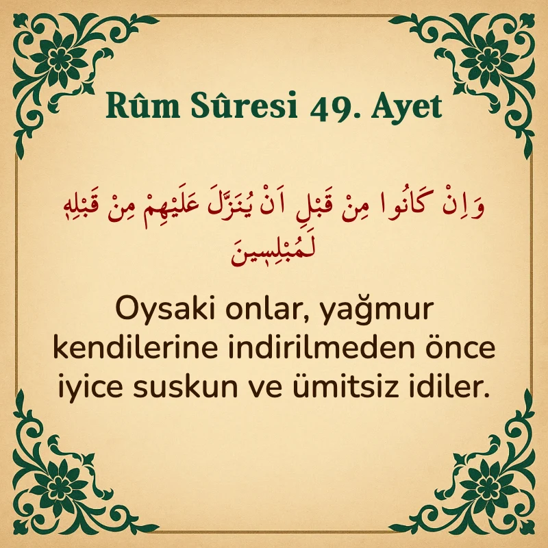 Rum Suresi 49. Ayet Arapça ve Türkçe meali