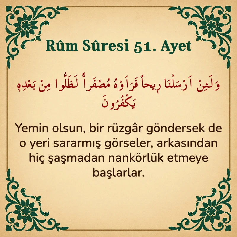 Rum Suresi 51. Ayet Arapça ve Türkçe meali