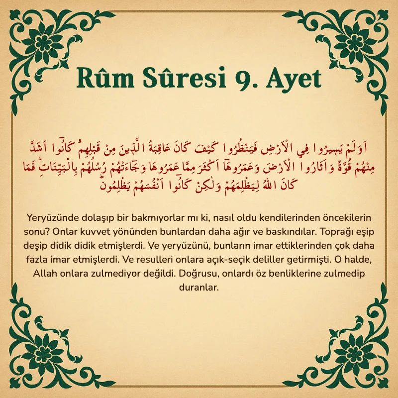 Rum Suresi 9. Ayet Arapça ve Türkçe meali
