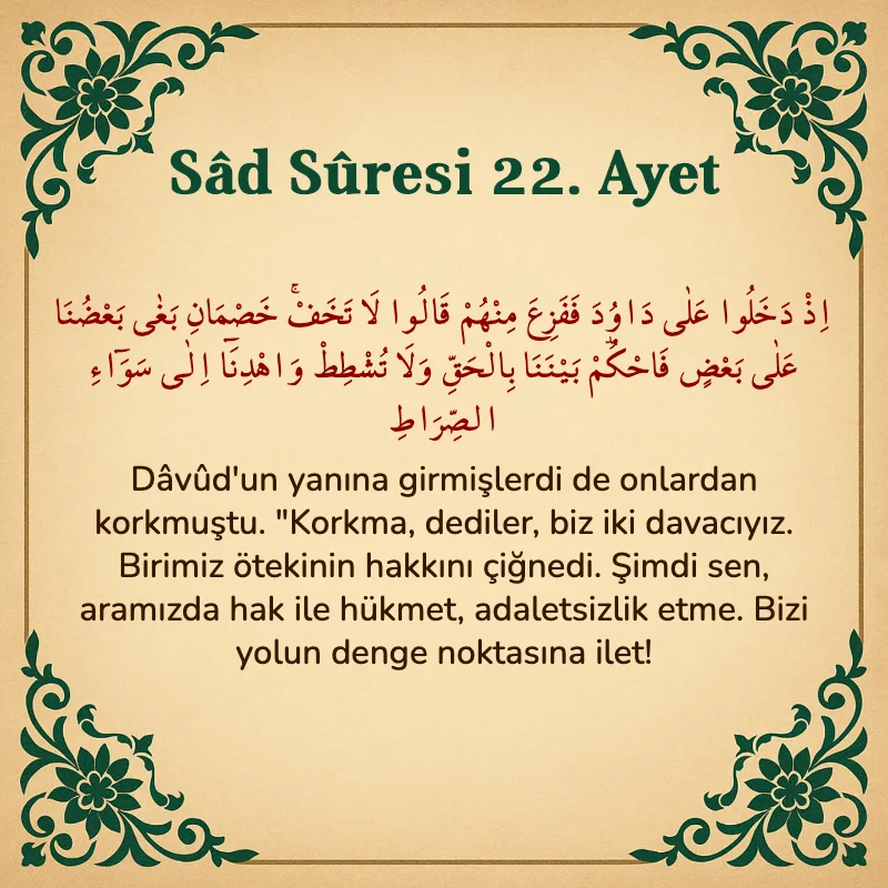 Sad Suresi 22. Ayet Arapça ve Türkçe meali