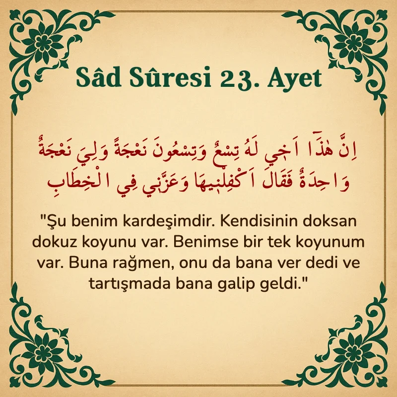 Sad Suresi 23. Ayet Arapça ve Türkçe meali