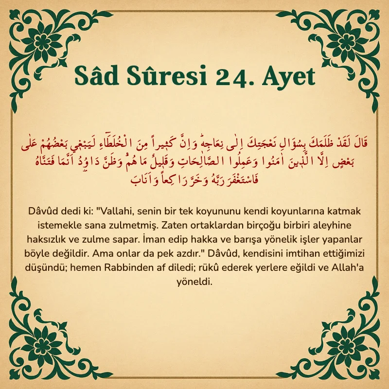 Sad Suresi 24. Ayet Arapça ve Türkçe meali