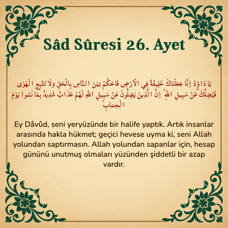 Sad Suresi 26. Ayet Arapça ve Türkçe meali