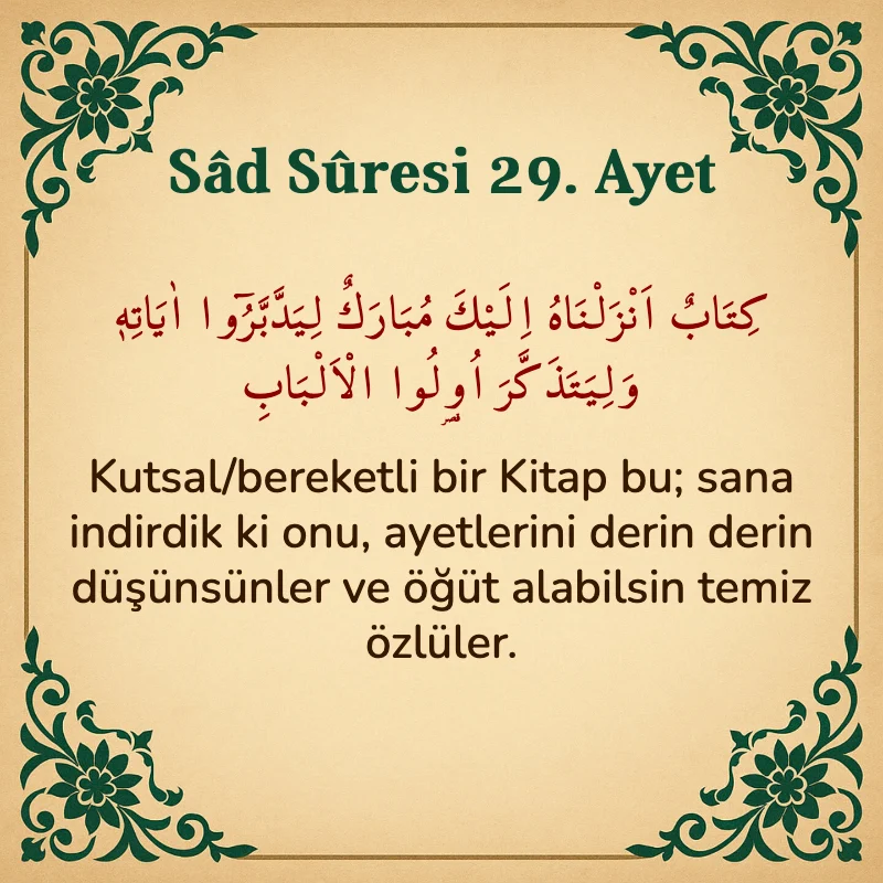Sad Suresi 29. Ayet Arapça ve Türkçe meali