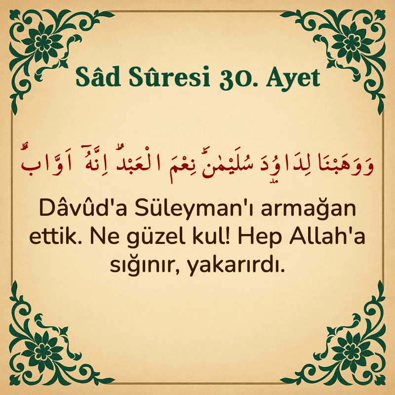 Sad Suresi 30. Ayet Arapça ve Türkçe meali