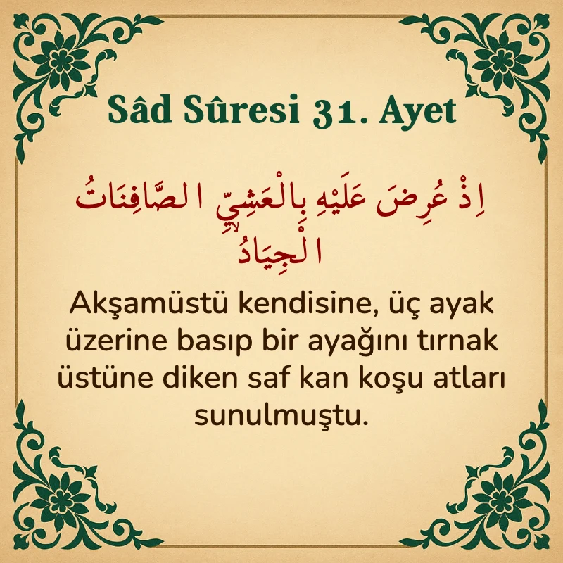 Sad Suresi 31. Ayet Arapça ve Türkçe meali