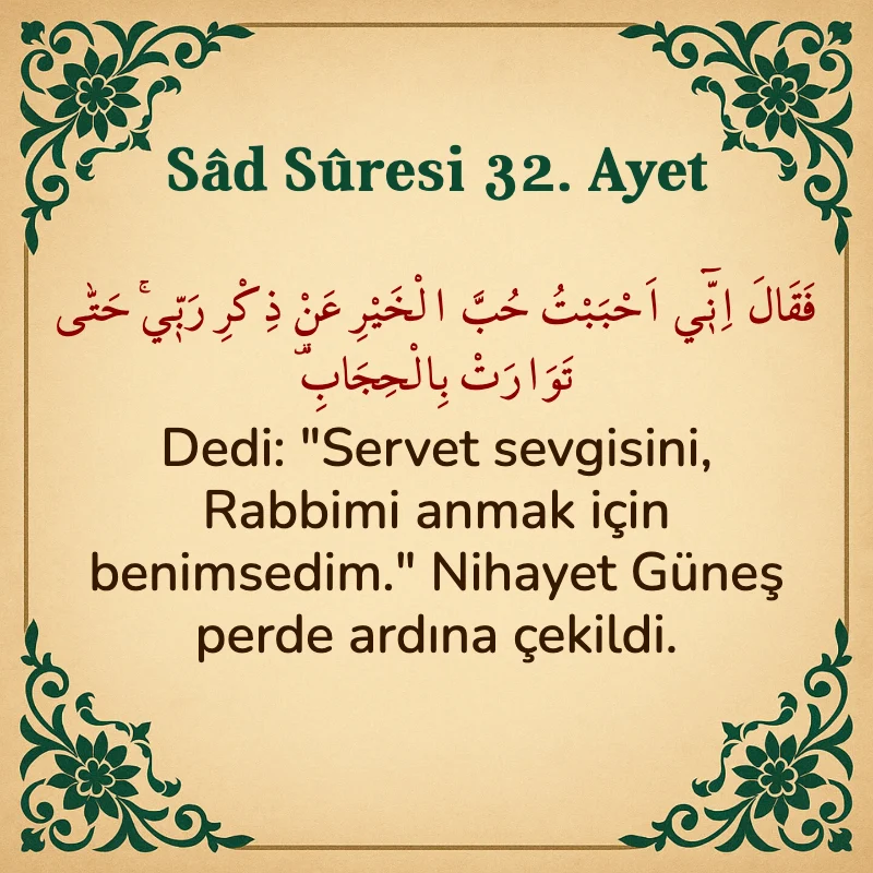 Sad Suresi 32. Ayet Arapça ve Türkçe meali