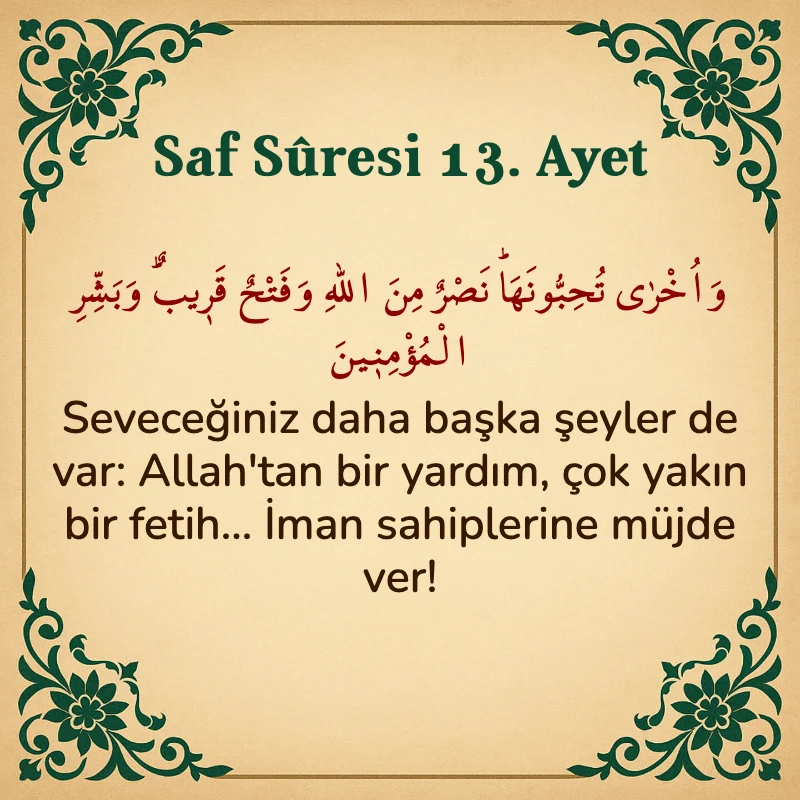 Saf Suresi 13. Ayet Arapça ve Türkçe meali