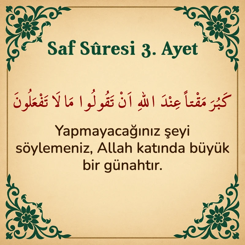Saf Suresi 3. Ayet Arapça ve Türkçe meali