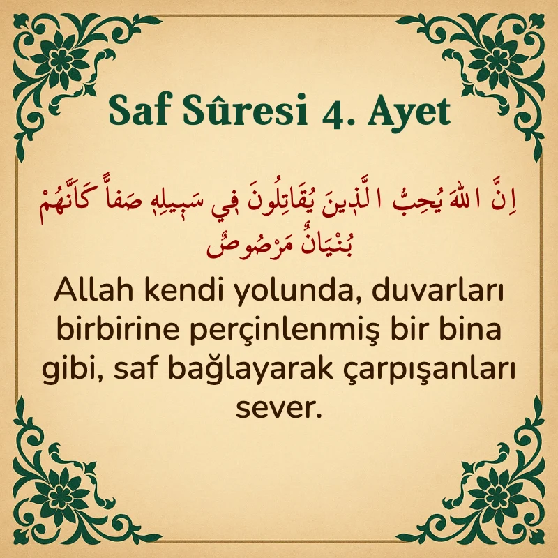 Saf Suresi 4. Ayet Arapça ve Türkçe meali