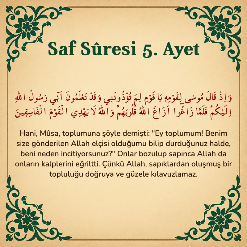 Saf Suresi 5. Ayet Arapça ve Türkçe meali