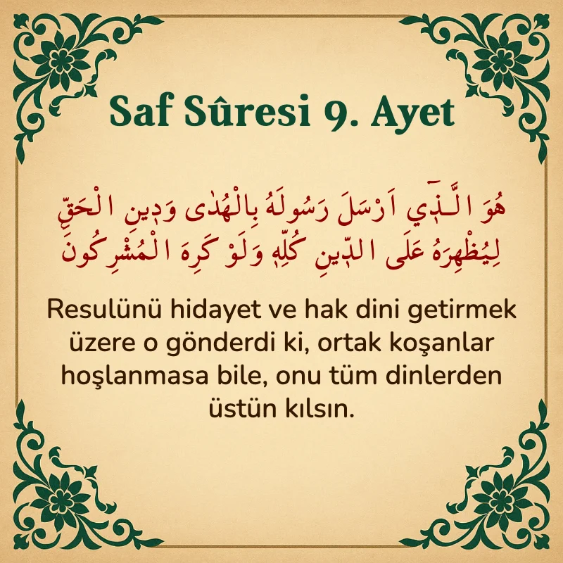 Saf Suresi 9. Ayet Arapça ve Türkçe meali