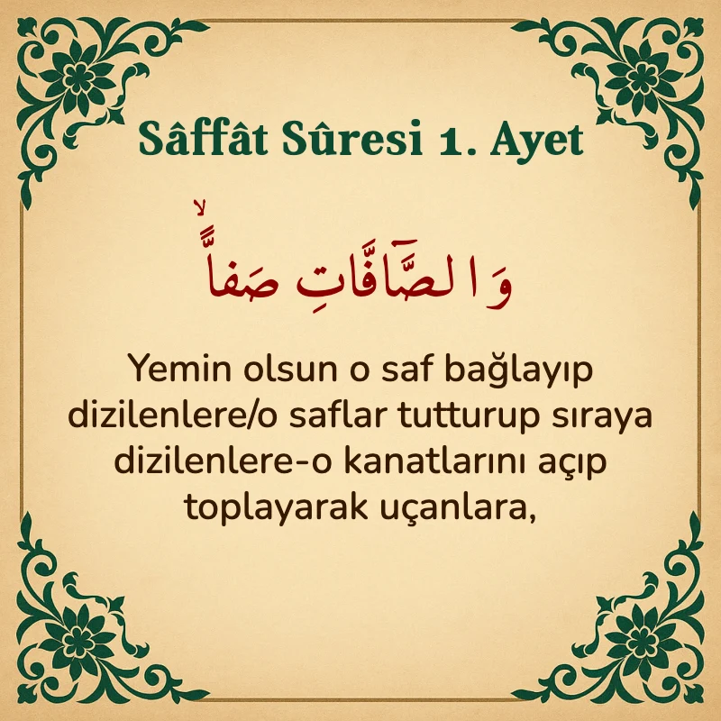 Saffat Suresi 1. Ayet Arapça ve Türkçe meali