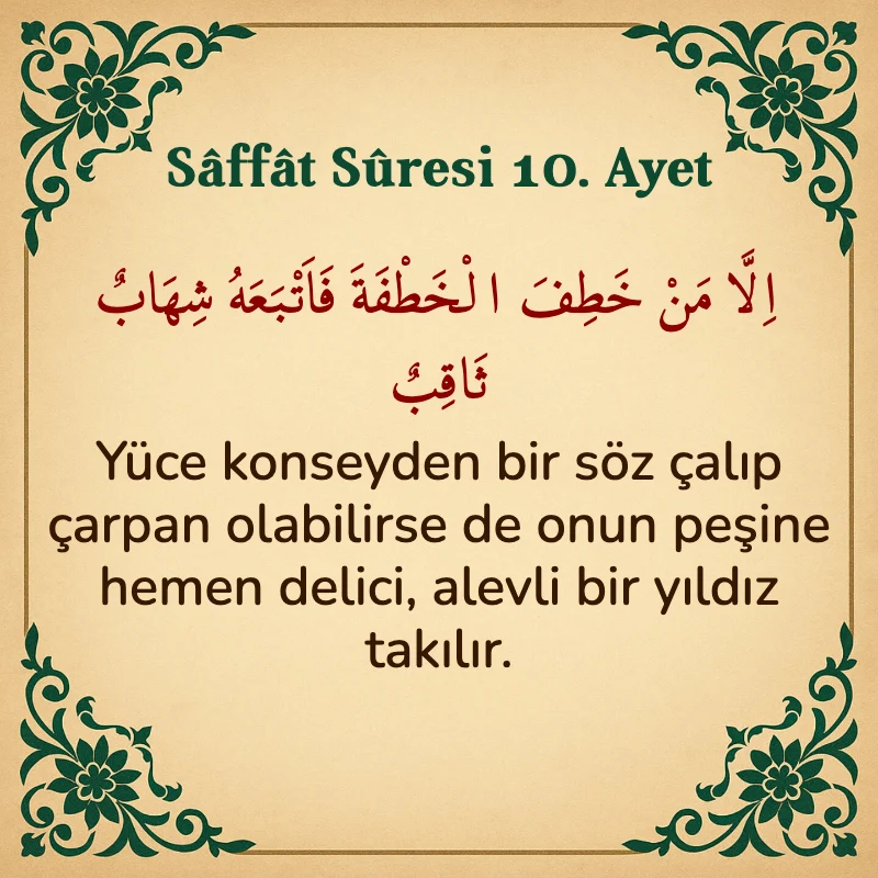 Saffat Suresi 10. Ayet Arapça ve Türkçe meali
