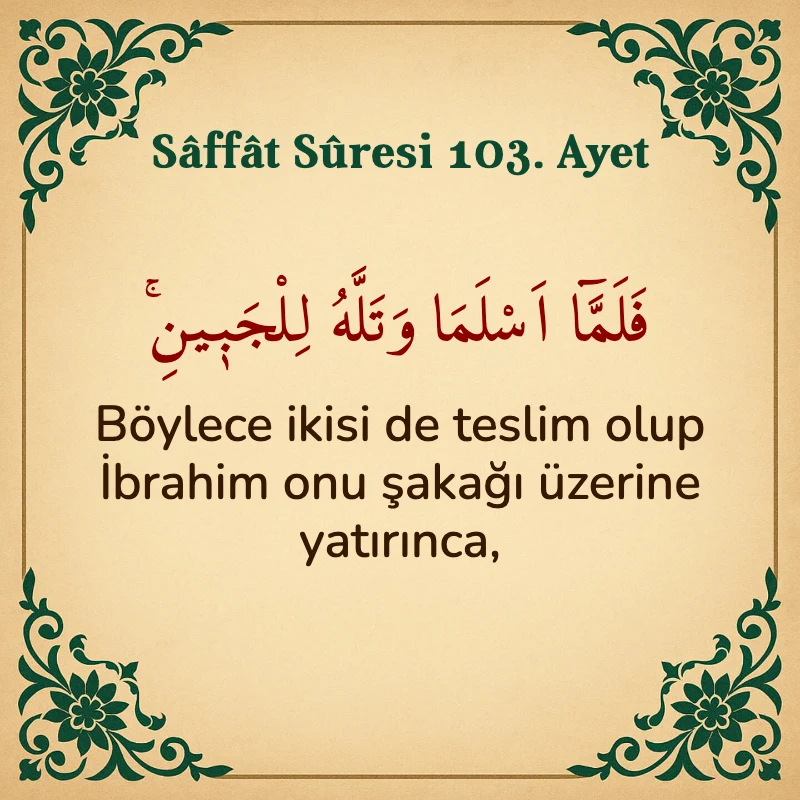Saffat Suresi 103. Ayet Arapça ve Türkçe meali