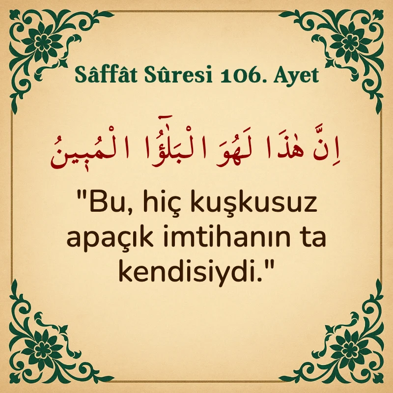 Saffat Suresi 106. Ayet Arapça ve Türkçe meali