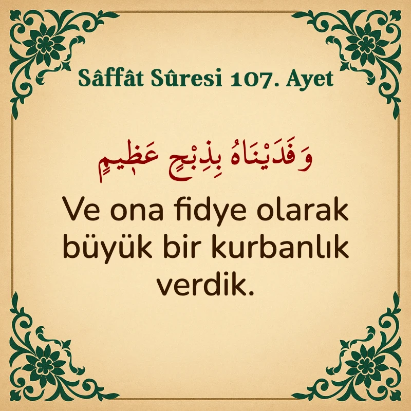 Saffat Suresi 107. Ayet Arapça ve Türkçe meali