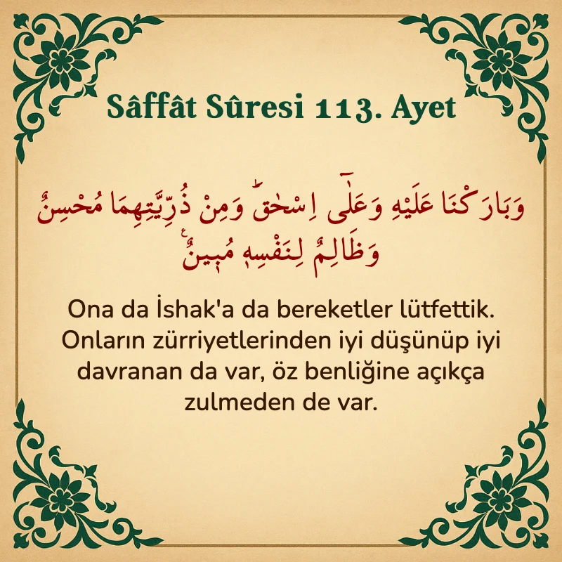 Saffat Suresi 113. Ayet Arapça ve Türkçe meali