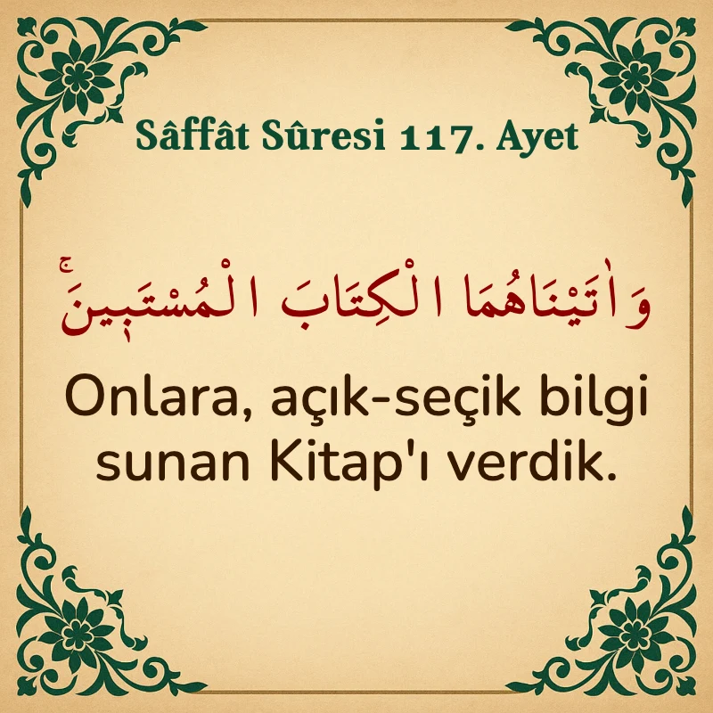 Saffat Suresi 117. Ayet Arapça ve Türkçe meali