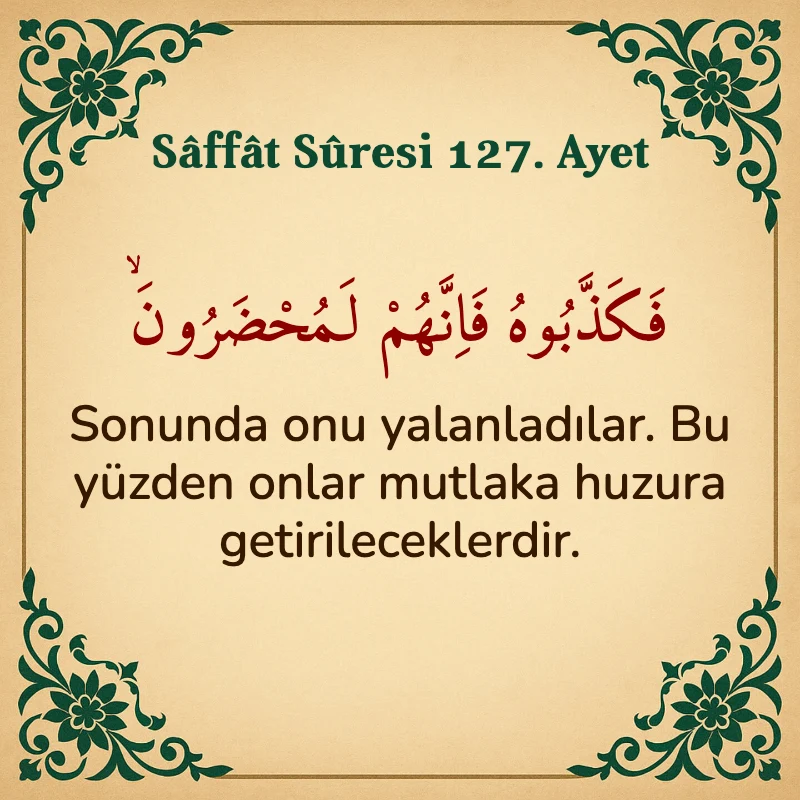 Saffat Suresi 127. Ayet Arapça ve Türkçe meali