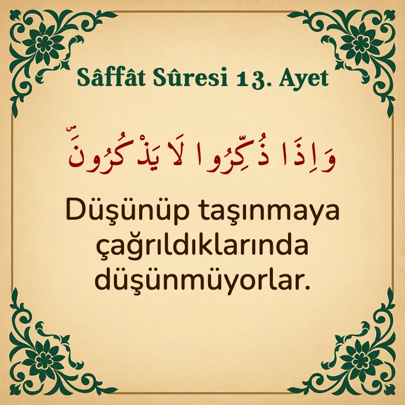Saffat Suresi 13. Ayet Arapça ve Türkçe meali