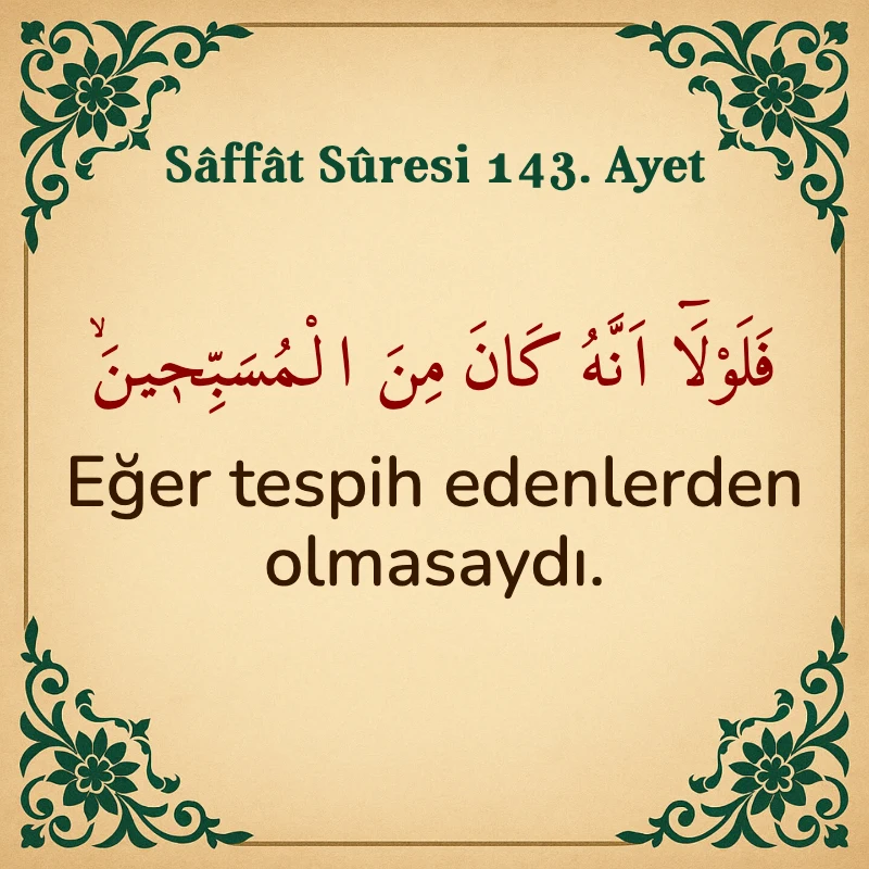 Saffat Suresi 143. Ayet Arapça ve Türkçe meali