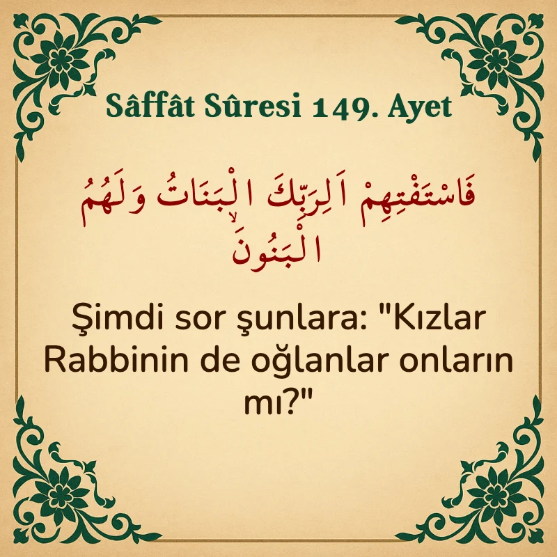 Saffat Suresi 149. Ayet Arapça ve Türkçe meali