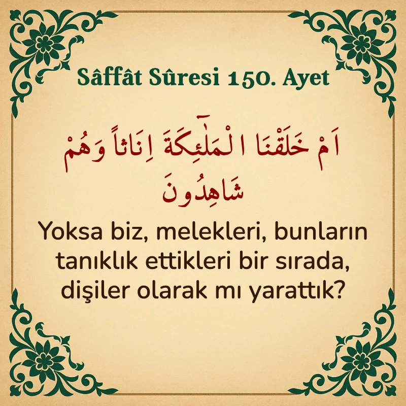 Saffat Suresi 150. Ayet Arapça ve Türkçe meali