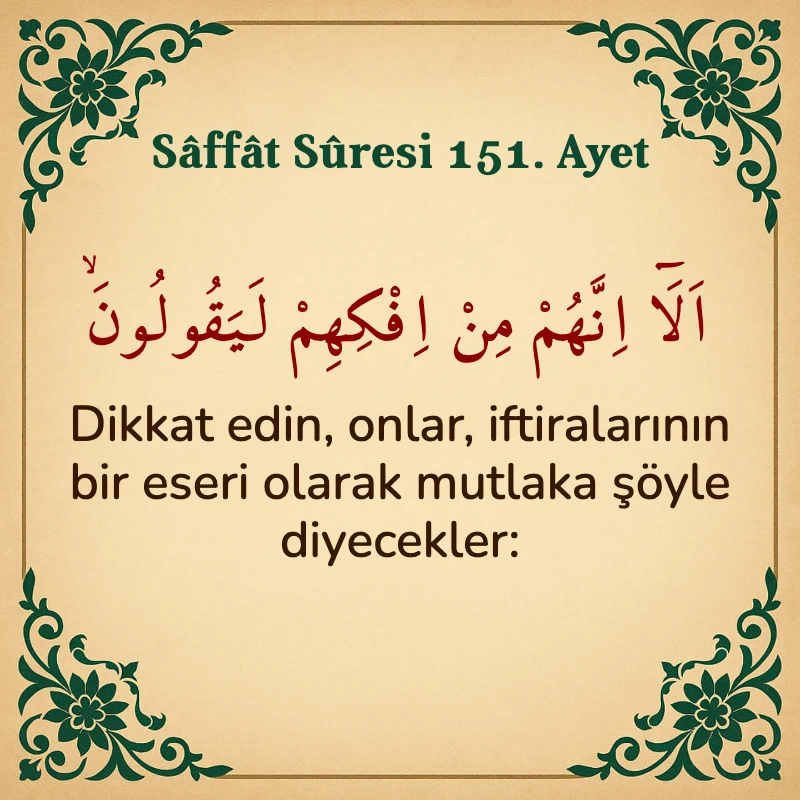 Saffat Suresi 151. Ayet Arapça ve Türkçe meali