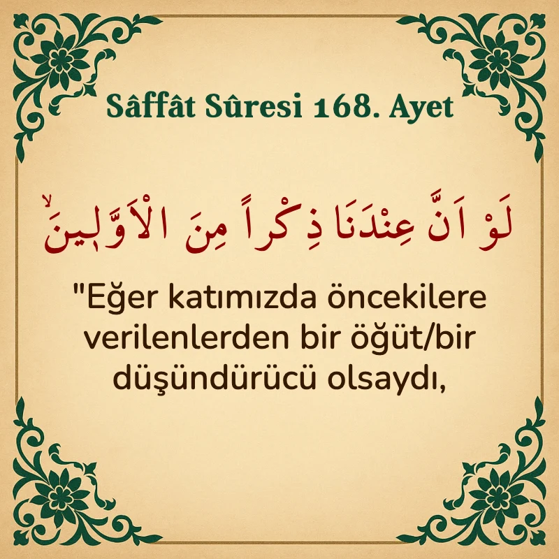 Saffat Suresi 168. Ayet Arapça ve Türkçe meali