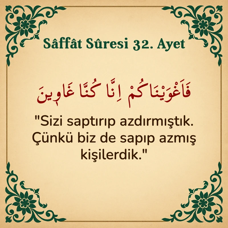 Saffat Suresi 32. Ayet Arapça ve Türkçe meali