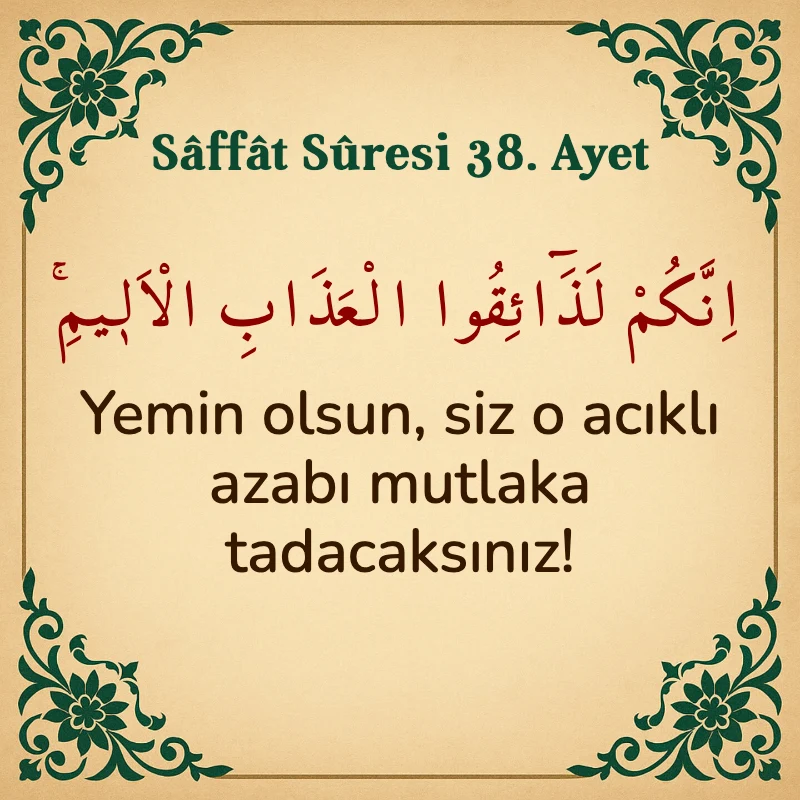 Saffat Suresi 38. Ayet Arapça ve Türkçe meali