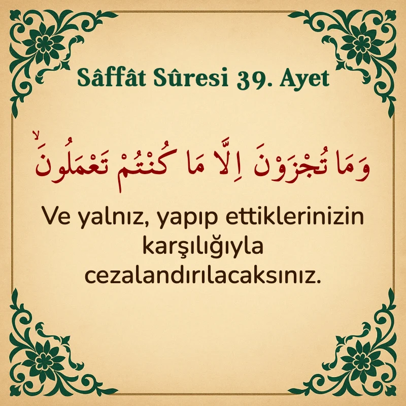 Saffat Suresi 39. Ayet Arapça ve Türkçe meali