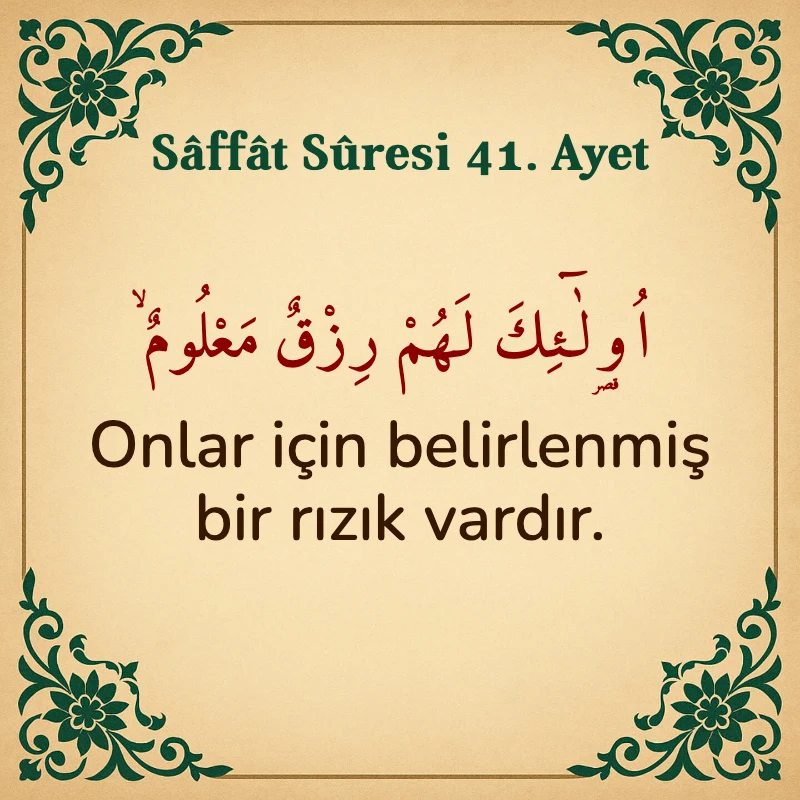 Saffat Suresi 41. Ayet Arapça ve Türkçe meali