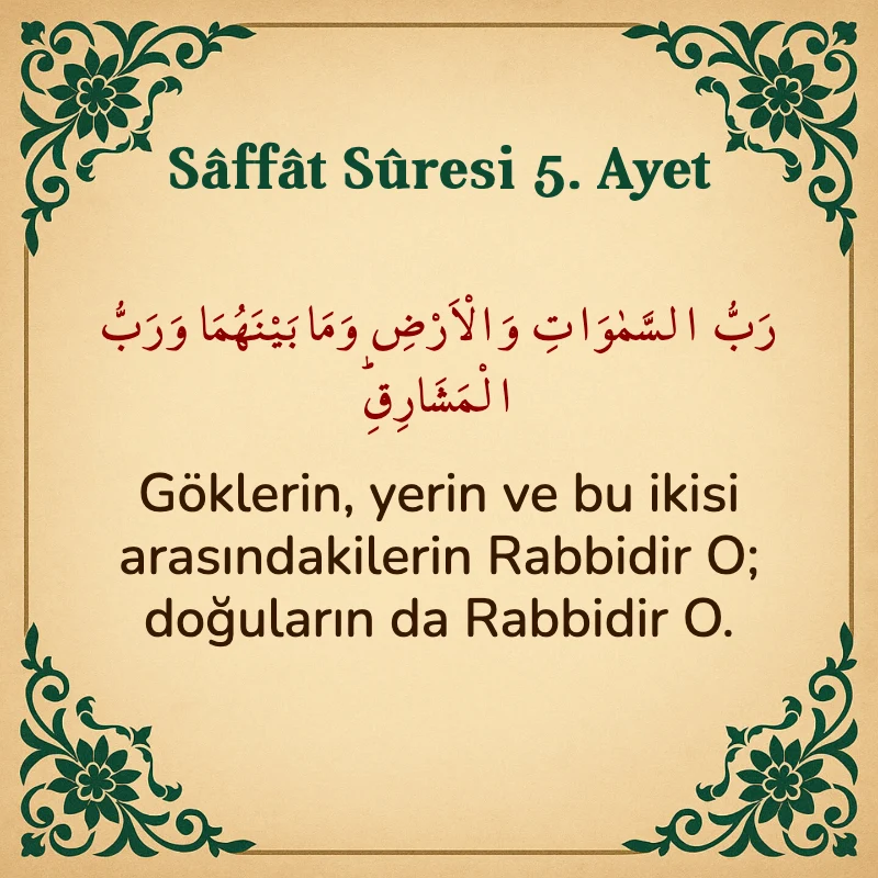 Saffat Suresi 5. Ayet Arapça ve Türkçe meali