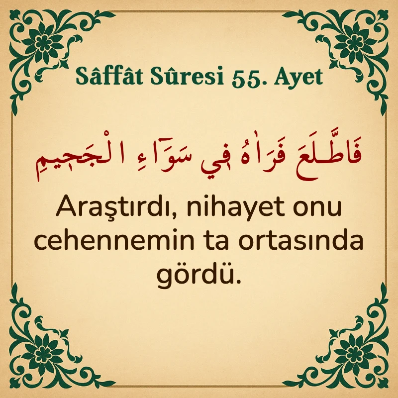 Saffat Suresi 55. Ayet Arapça ve Türkçe meali