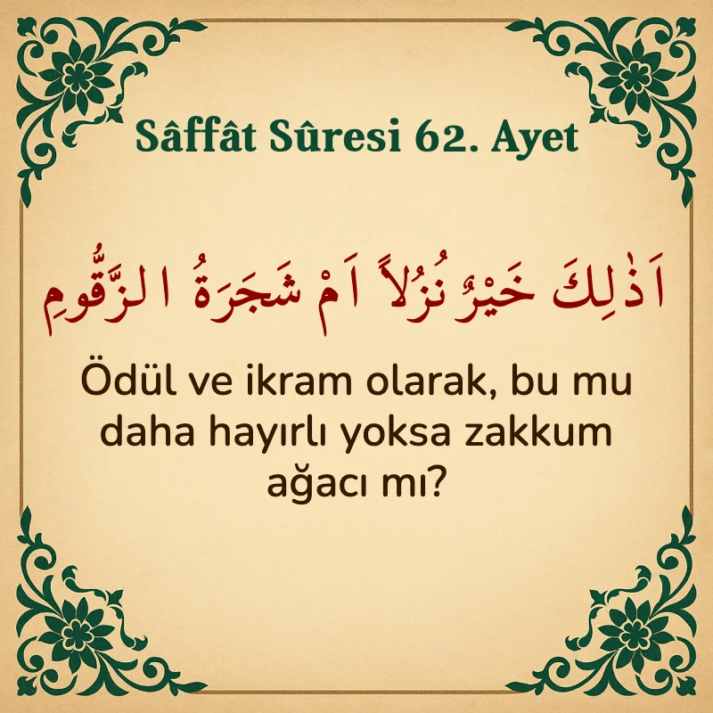 Saffat Suresi 62. Ayet Arapça ve Türkçe meali