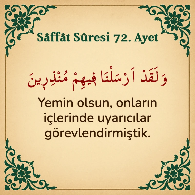 Saffat Suresi 72. Ayet Arapça ve Türkçe meali