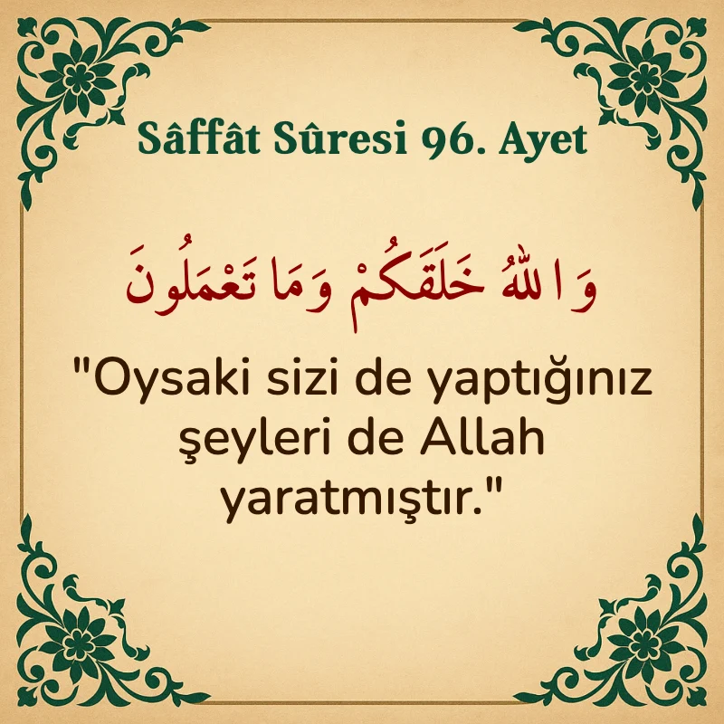 Saffat Suresi 96. Ayet Arapça ve Türkçe meali