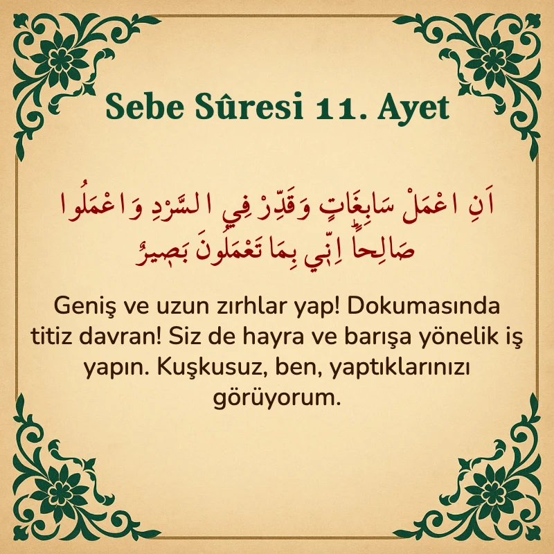 Sebe Suresi 11. Ayet Arapça ve Türkçe meali