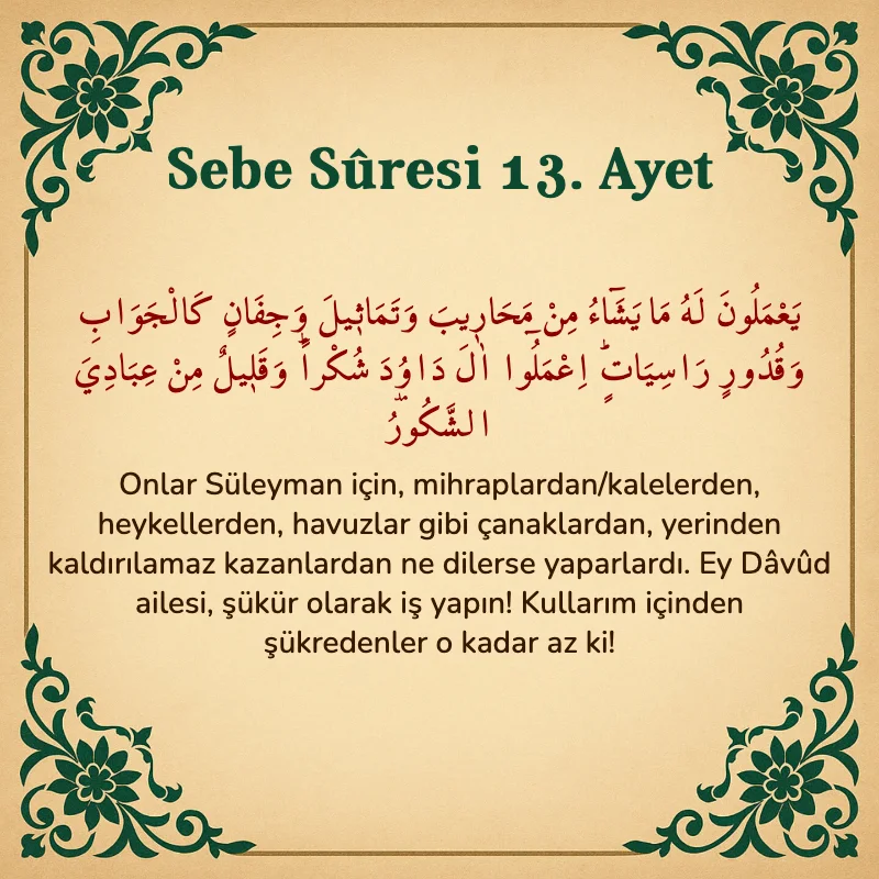 Sebe Suresi 13. Ayet Arapça ve Türkçe meali