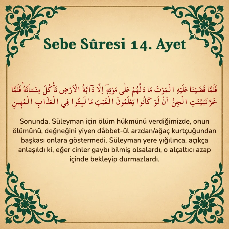 Sebe Suresi 14. Ayet Arapça ve Türkçe meali