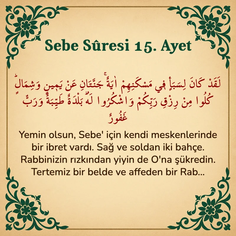 Sebe Suresi 15. Ayet Arapça ve Türkçe meali