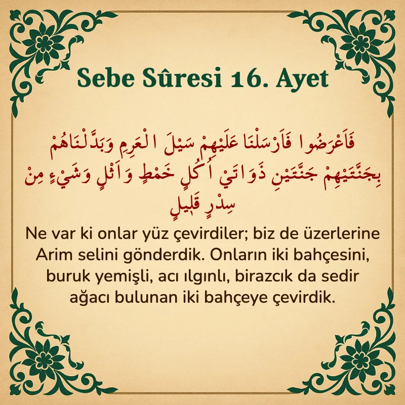 Sebe Suresi 16. Ayet Arapça ve Türkçe meali