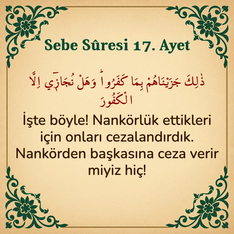 Sebe Suresi 17. Ayet Arapça ve Türkçe meali
